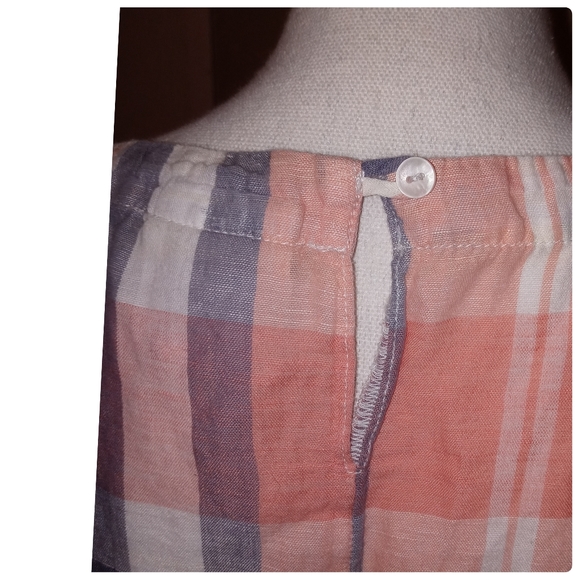 Neutral Check Print Linen Cotton Blend Gray White Peach Orange Top Size Large● - Picture 8 of 16